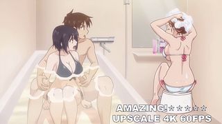 Overflow Hentai: Bath Threesome with Anal Creampie